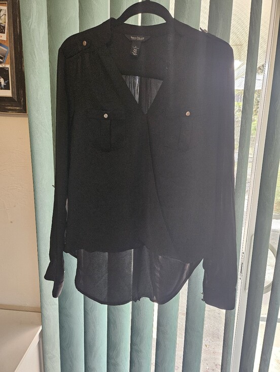 White House Black Market Tops - White House Black Market Black Sheer Wrap Blouse